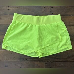 Lorna Jane LJ Black Premium Faux Wrap Lime Green Athletic Shorts Skort Skirt